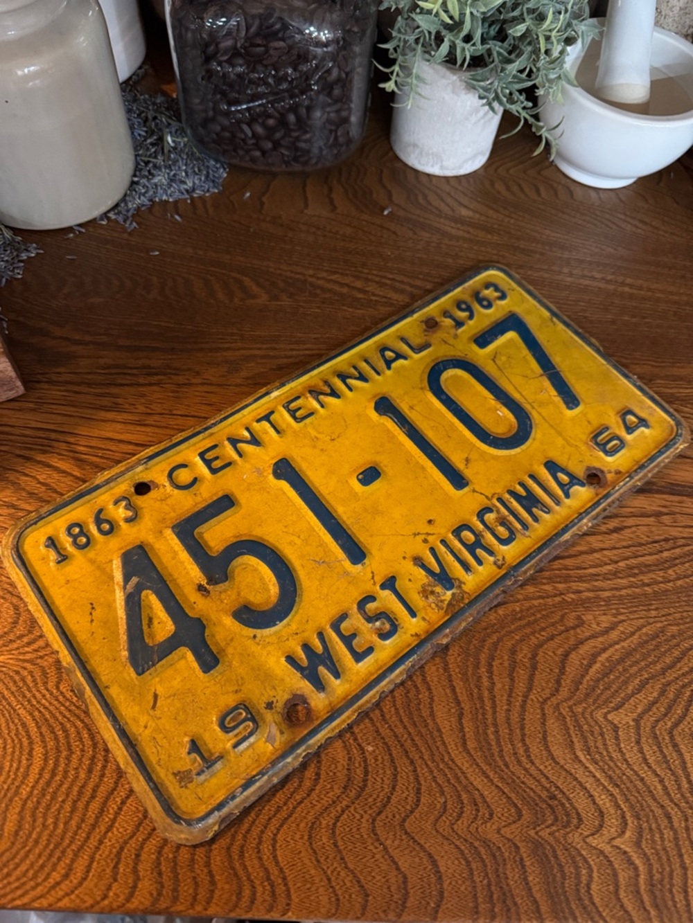 Vintage 1963 Yellow West Virginia steel Centennial License Plate